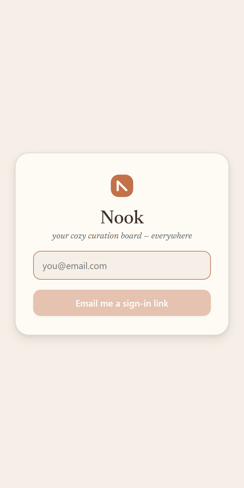 Nook curation board on a fresh installation