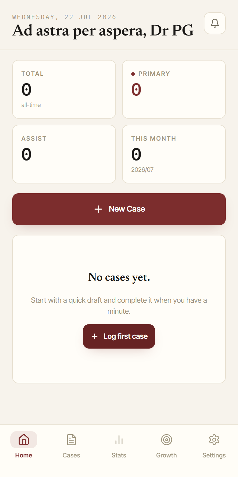 Surgical Log dashboard on a fresh installation