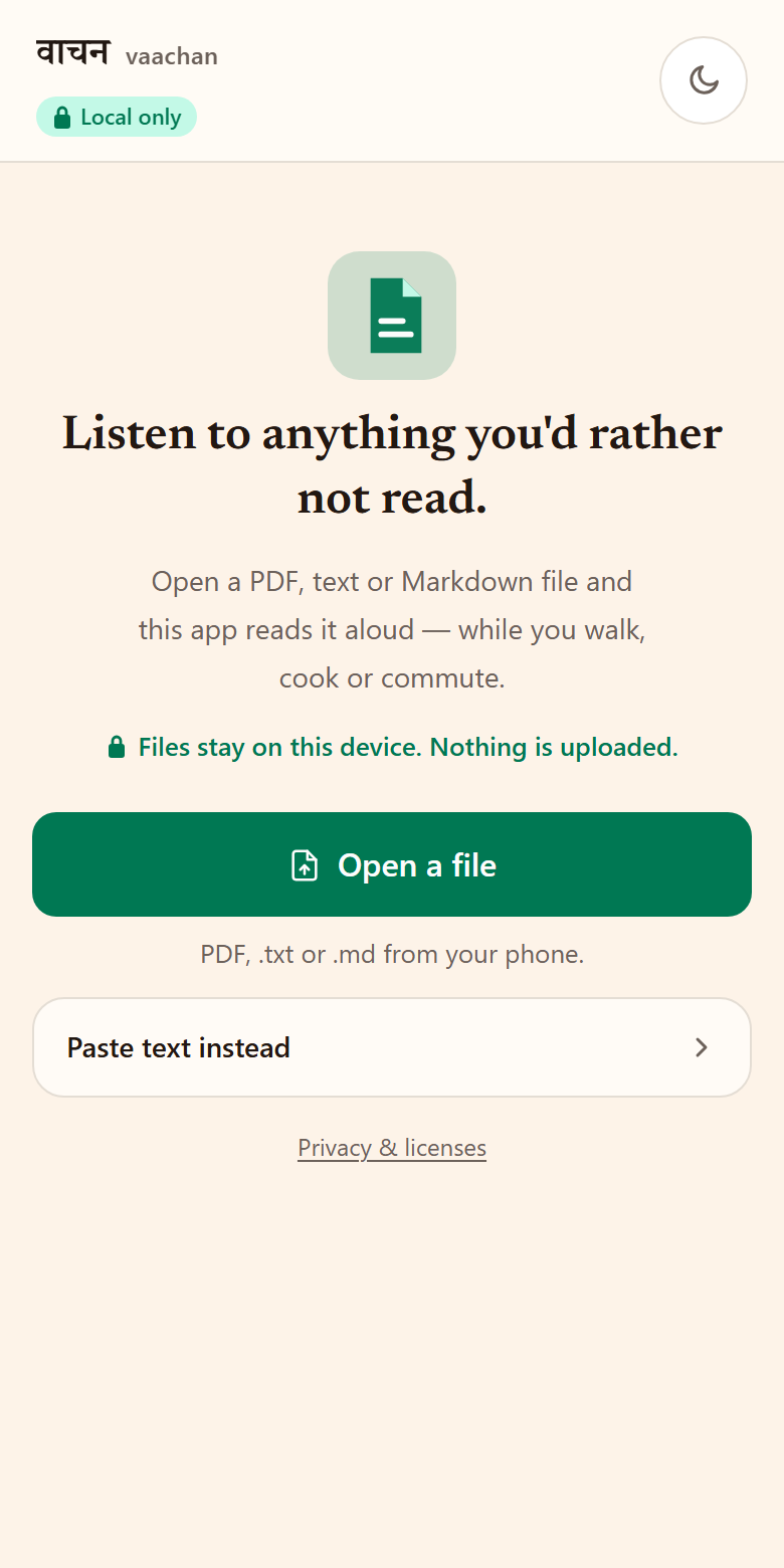 Vaachan reader on a fresh installation