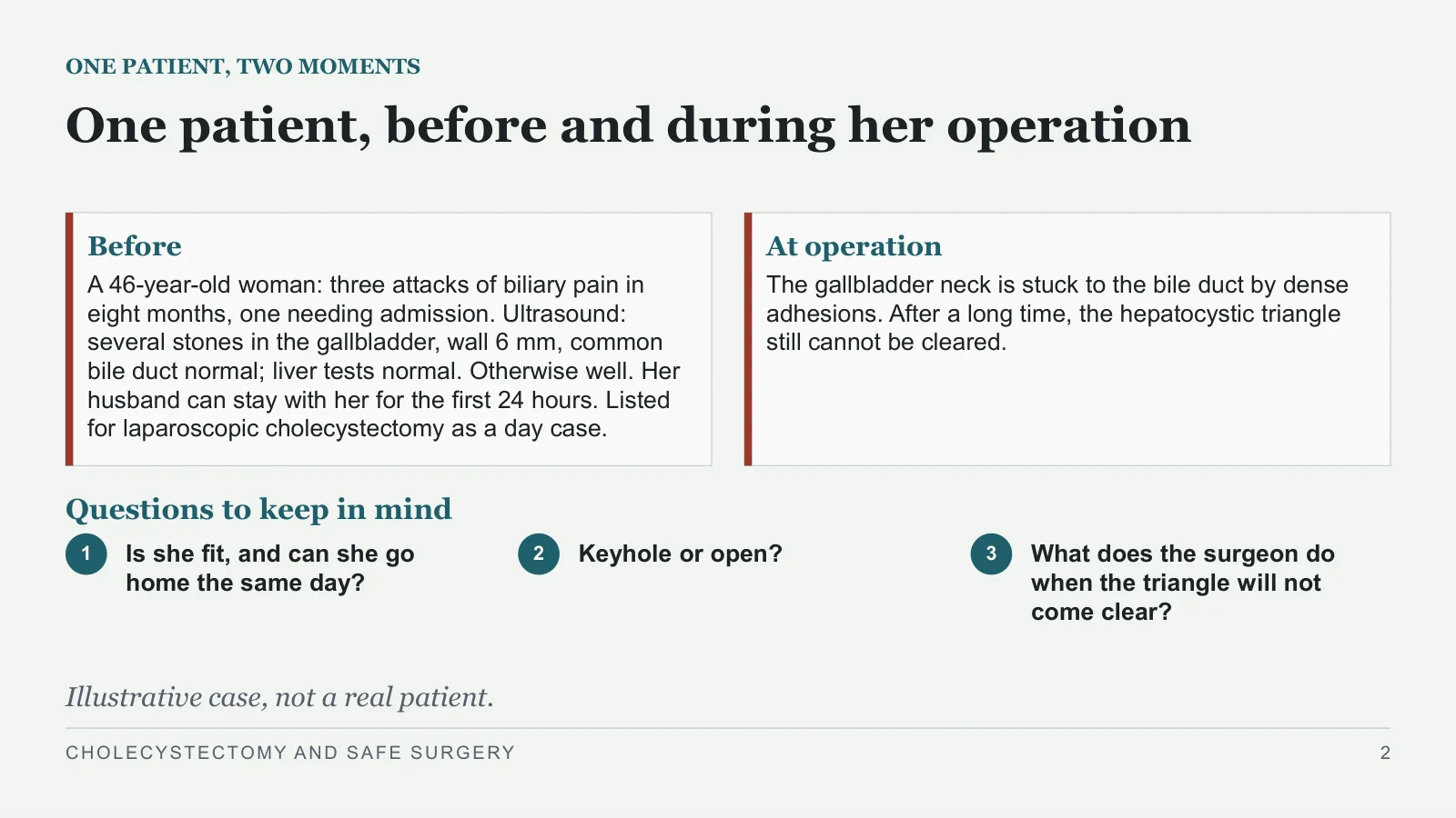 Slide 2: One patient, before and during her operation