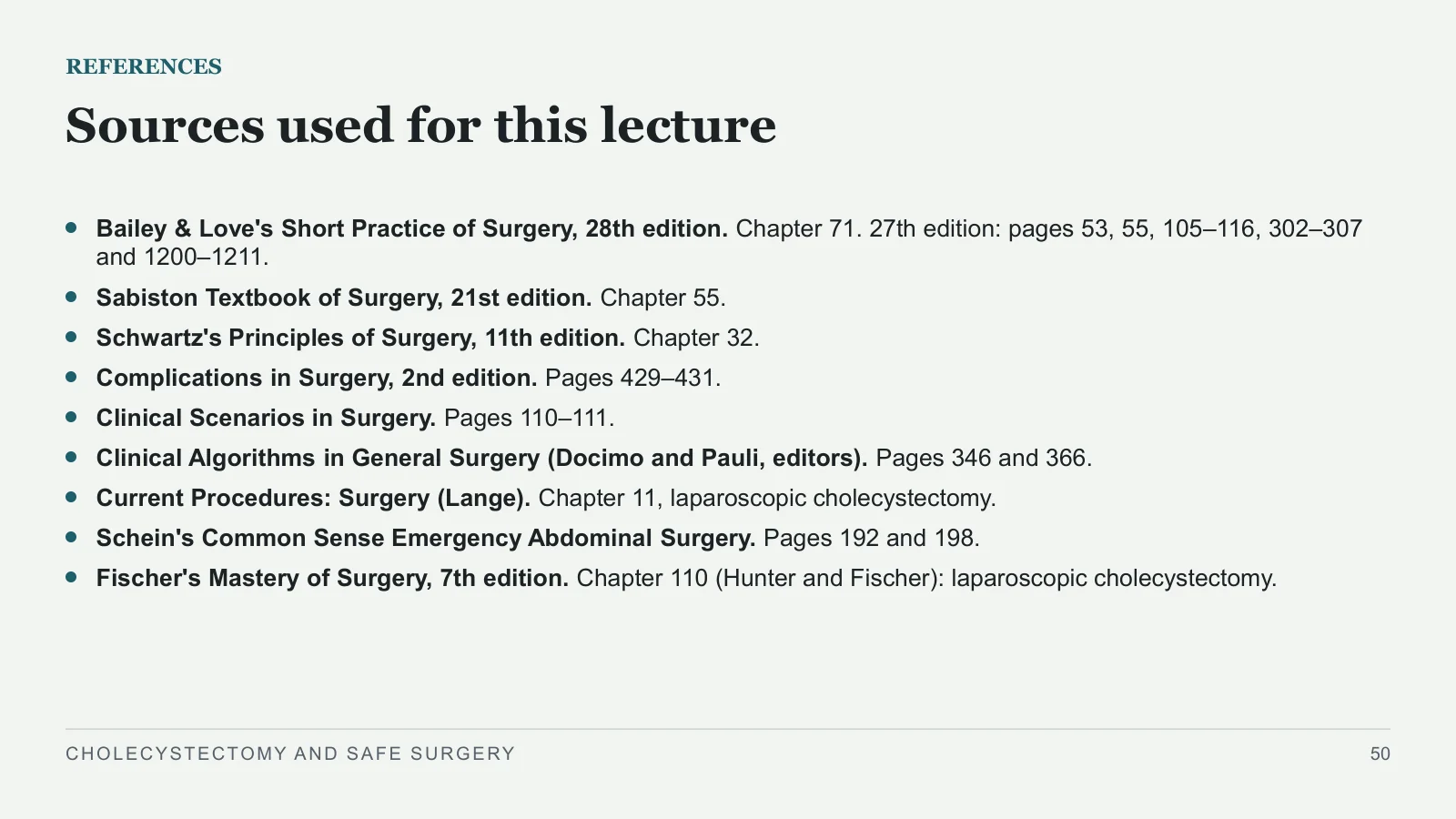 Slide 50: Sources used for this lecture