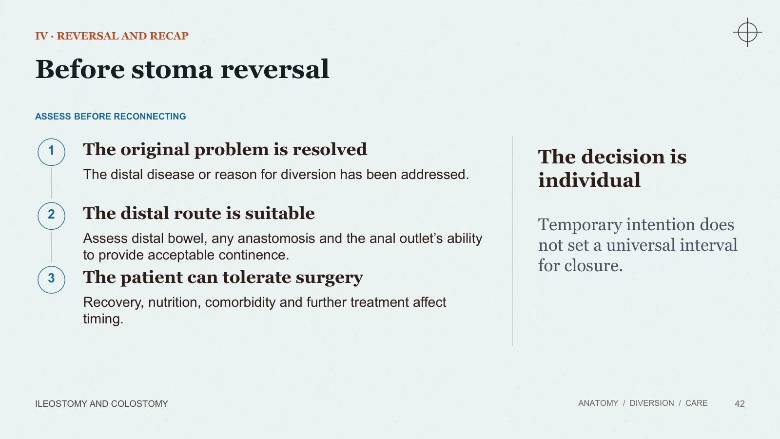 Slide 42: Before stoma reversal