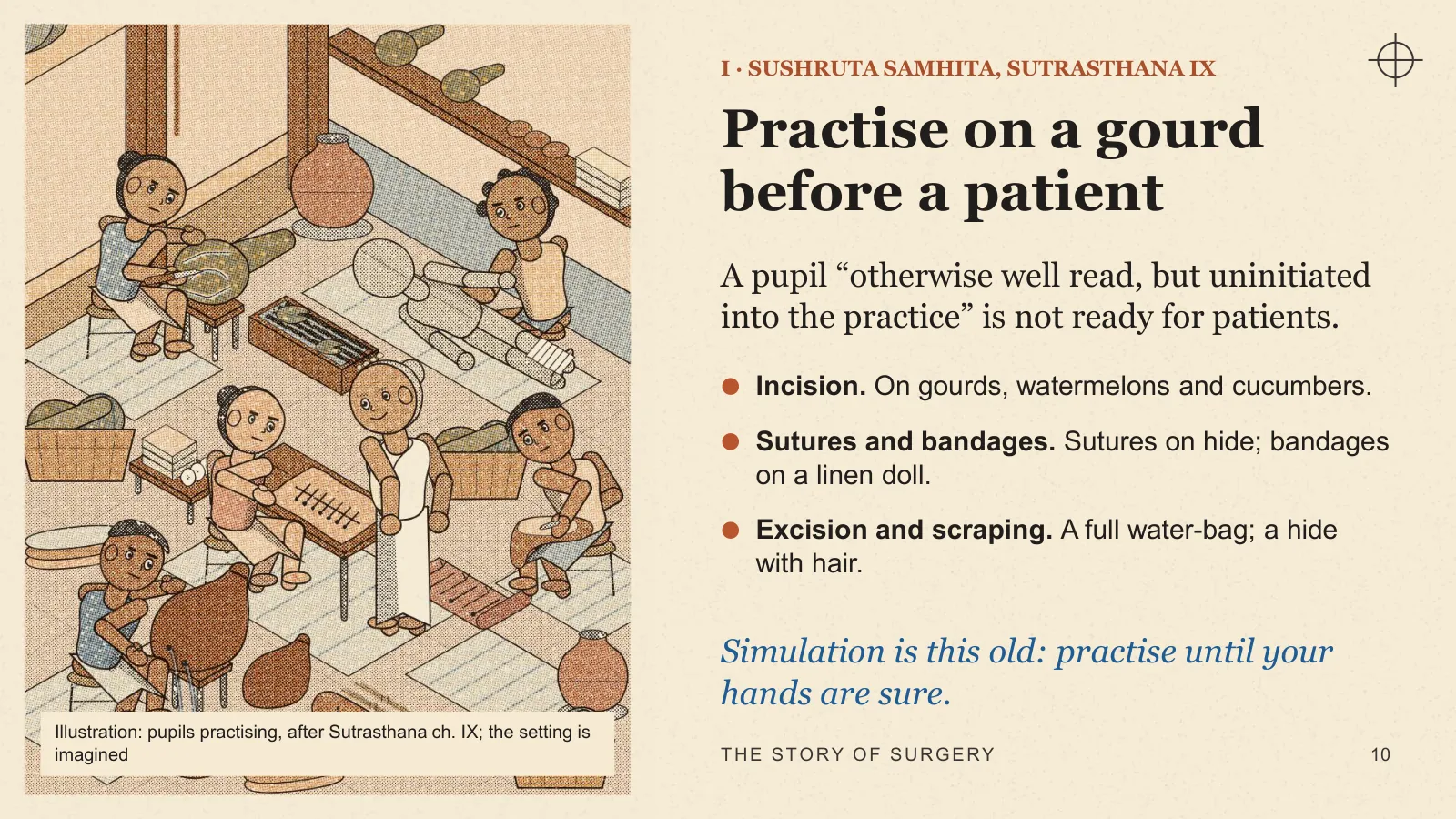 Slide 10: Practise on a gourd before a patient
