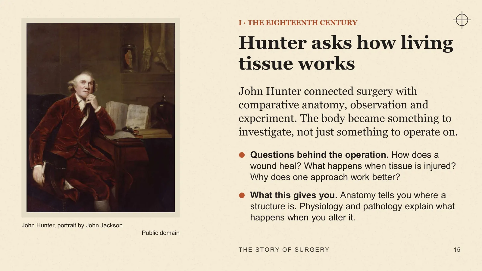Slide 15: Hunter asks how living tissue works
